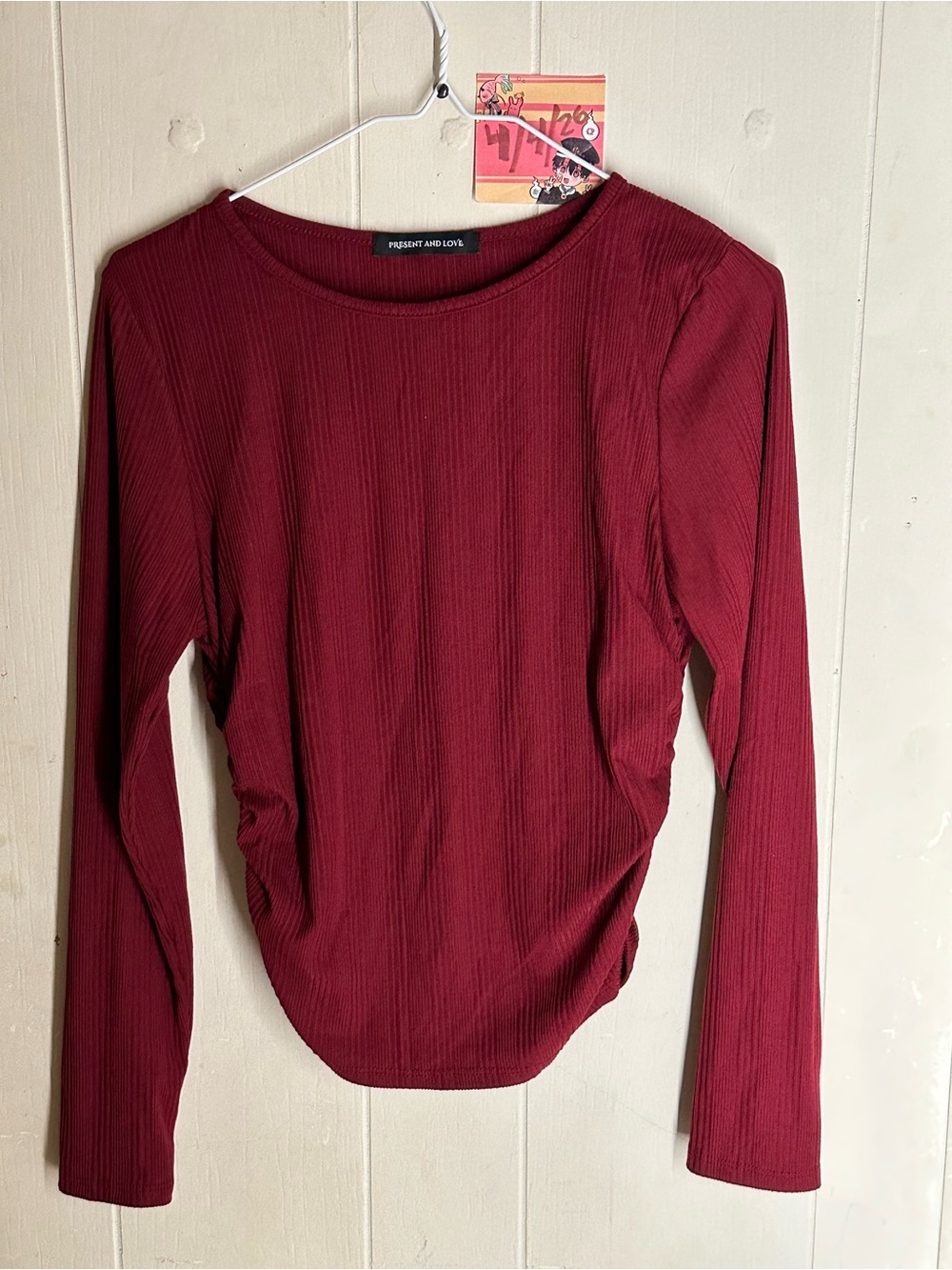 Women's Long Sleeve Ribbed Tee — Burgundy